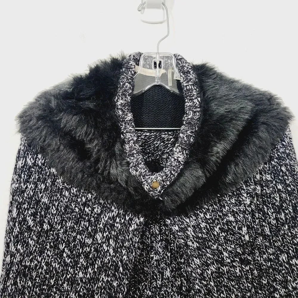 Soft Surroundings Kasa Cape Black White Marble Faux Fur Stretch Knit NWT OSFM